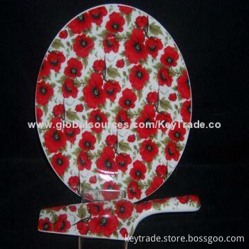 Fine Porcelain Cake Plate in Round-shaped with Decal Designs